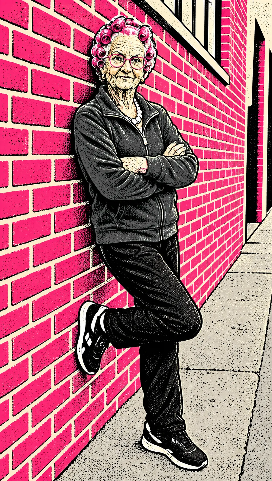 Gladys against a brick wall