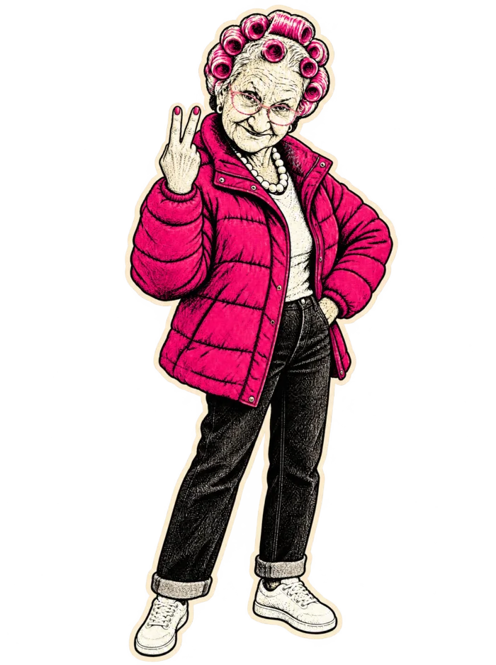 Drawn Gladys giving two fingers up